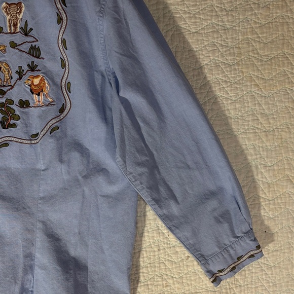 Embroidered Blue Button Down Shirt - Picture 4 of 5